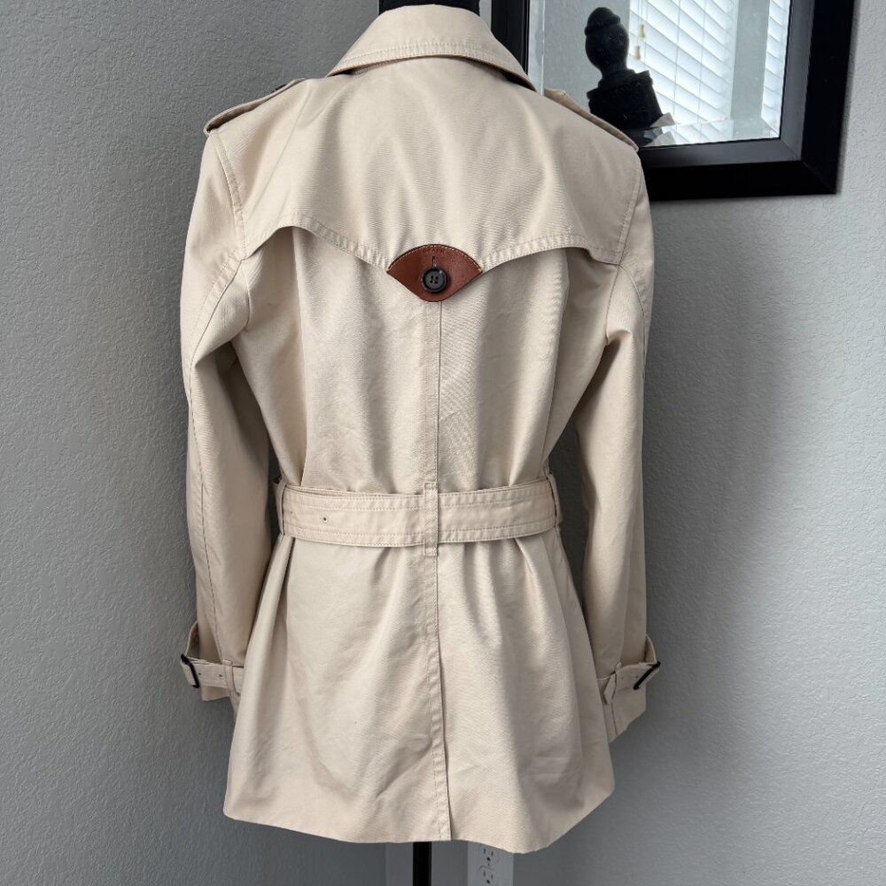 COACH Short Double Breasted Beige Belted Trench Coat Jacket Large - Picture 5 of 16